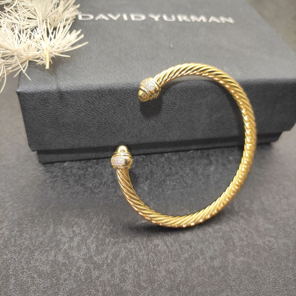 David Yurman 5mm Gold Round Bracelet with Full Diamonds - Picture 6 of 9